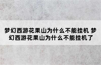 梦幻西游花果山为什么不能挂机 梦幻西游花果山为什么不能挂机了